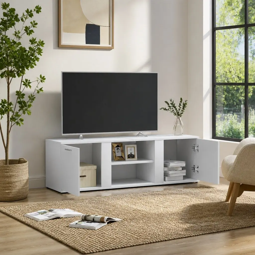 TV Cabinet White 120x34x37 cm with 2 Doors and 2 Open Compartments