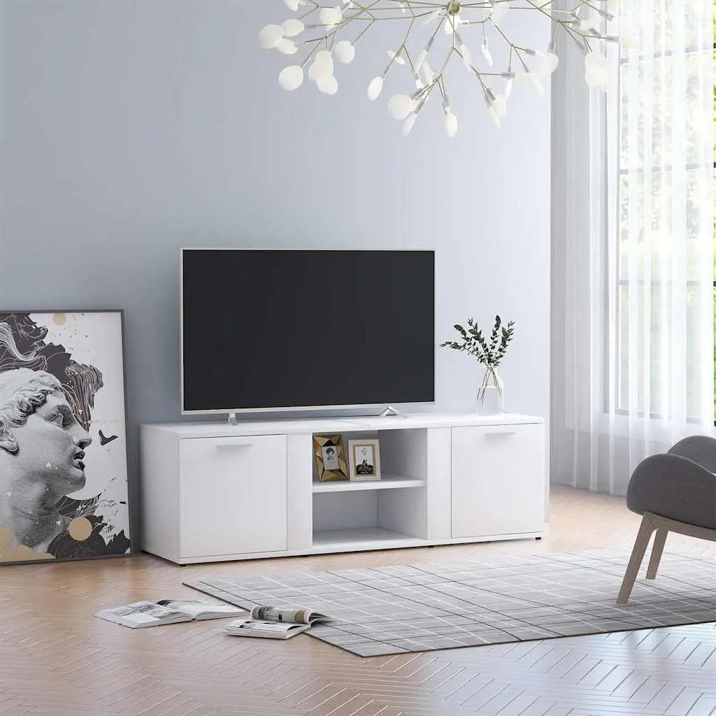 TV Cabinet White 120x34x37 cm with 2 Doors and 2 Open Compartments