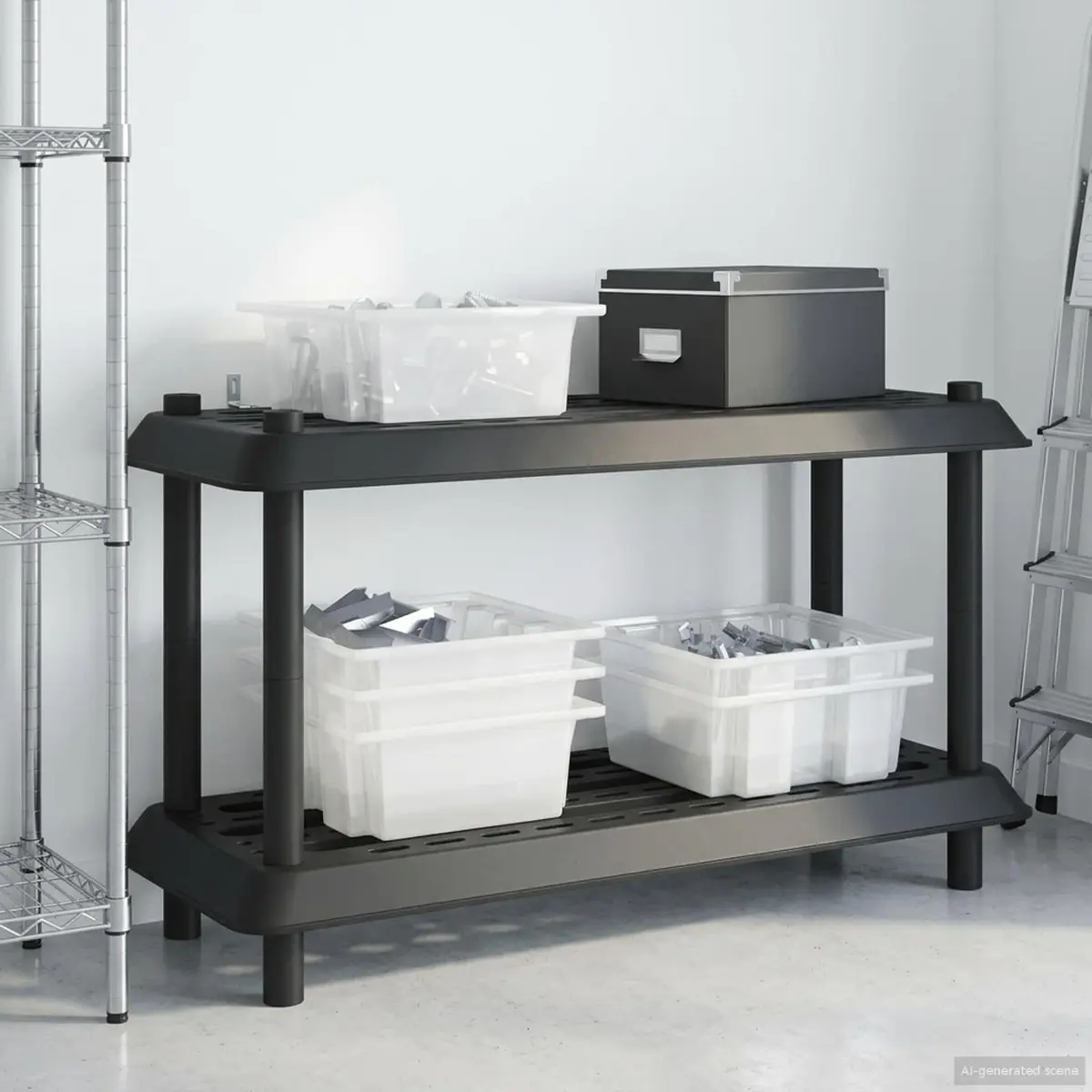 2-Tier Shelving Unit Anthracite 100 x 40 x 55.5 cm Storage Organizer