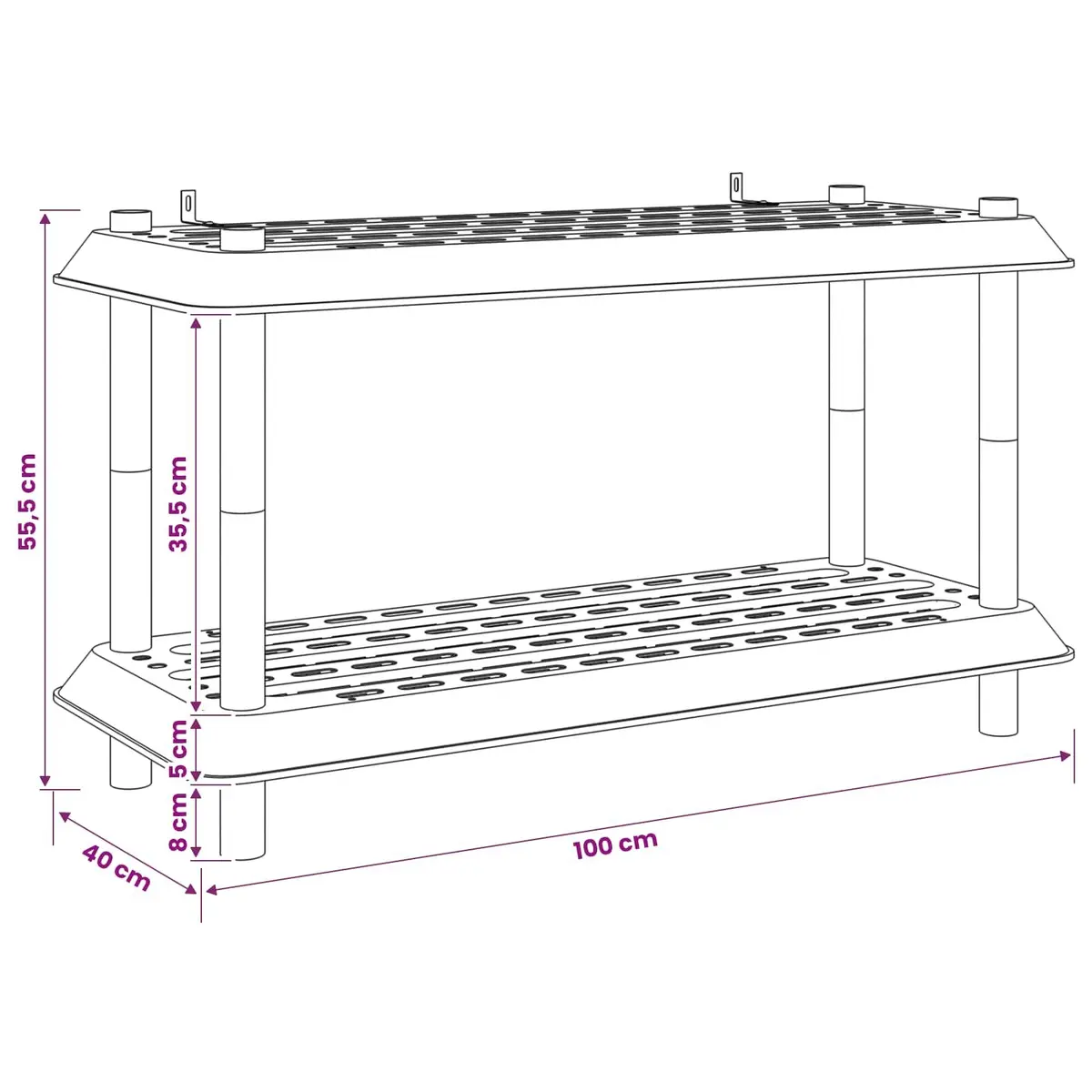 2-Tier Shelving Unit Anthracite 100 x 40 x 55.5 cm Storage Organizer