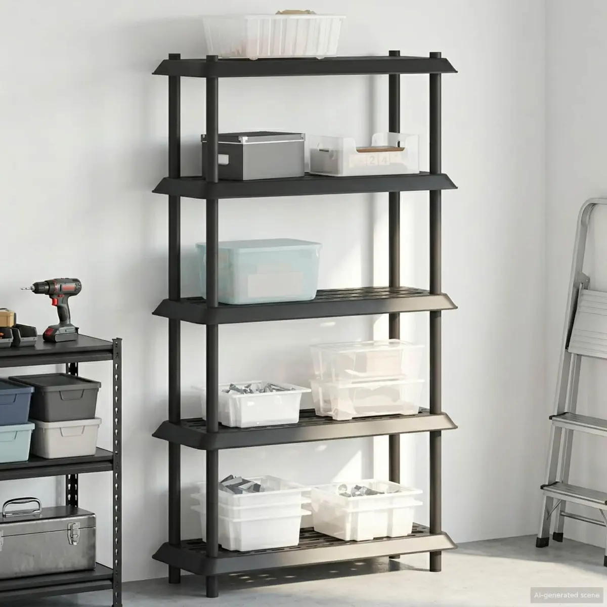5 Tier Storage Rack Organizer Durable PP Construction Anthracite 100 x 40 x 177 cm