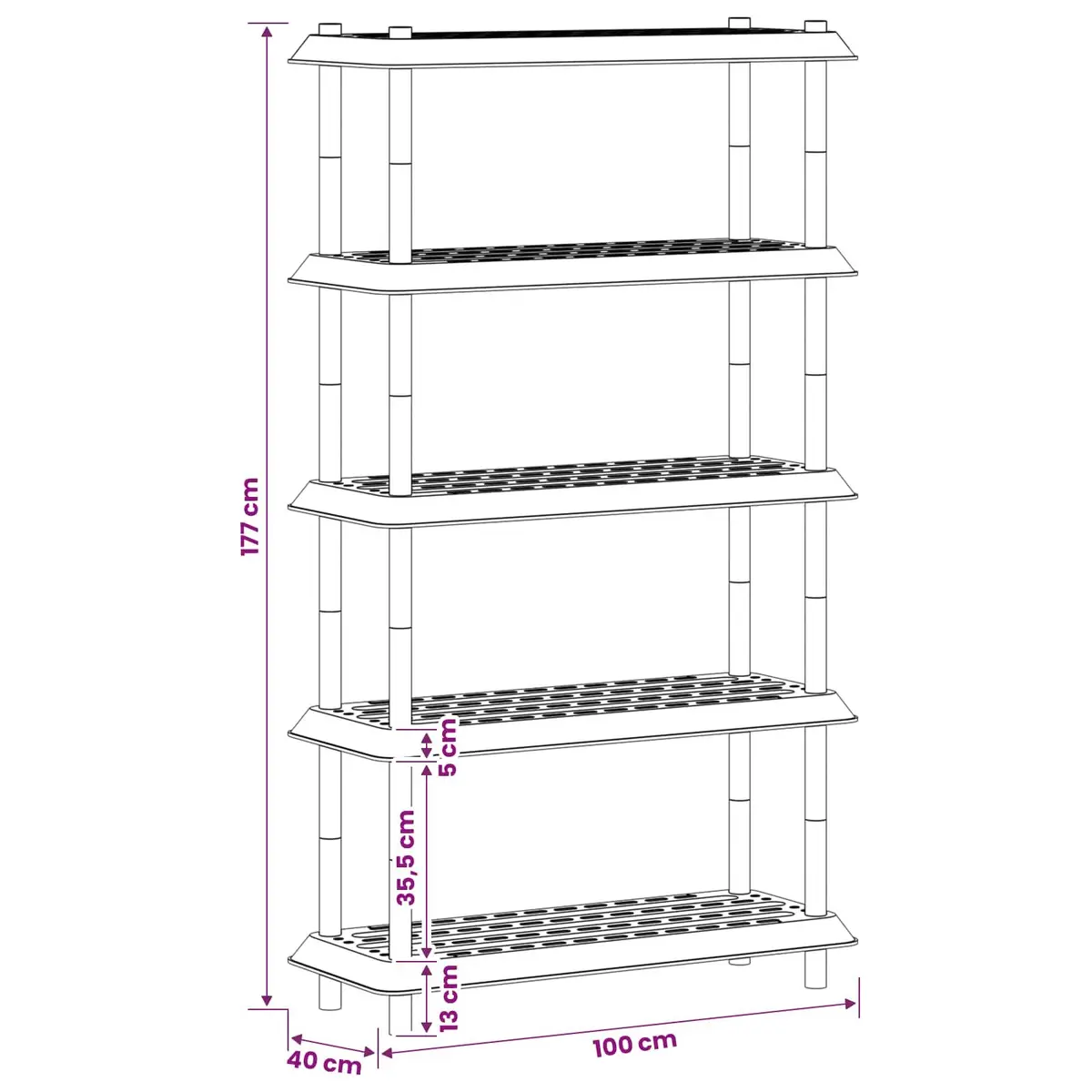 5 Tier Storage Rack Organizer Durable PP Construction Anthracite 100 x 40 x 177 cm