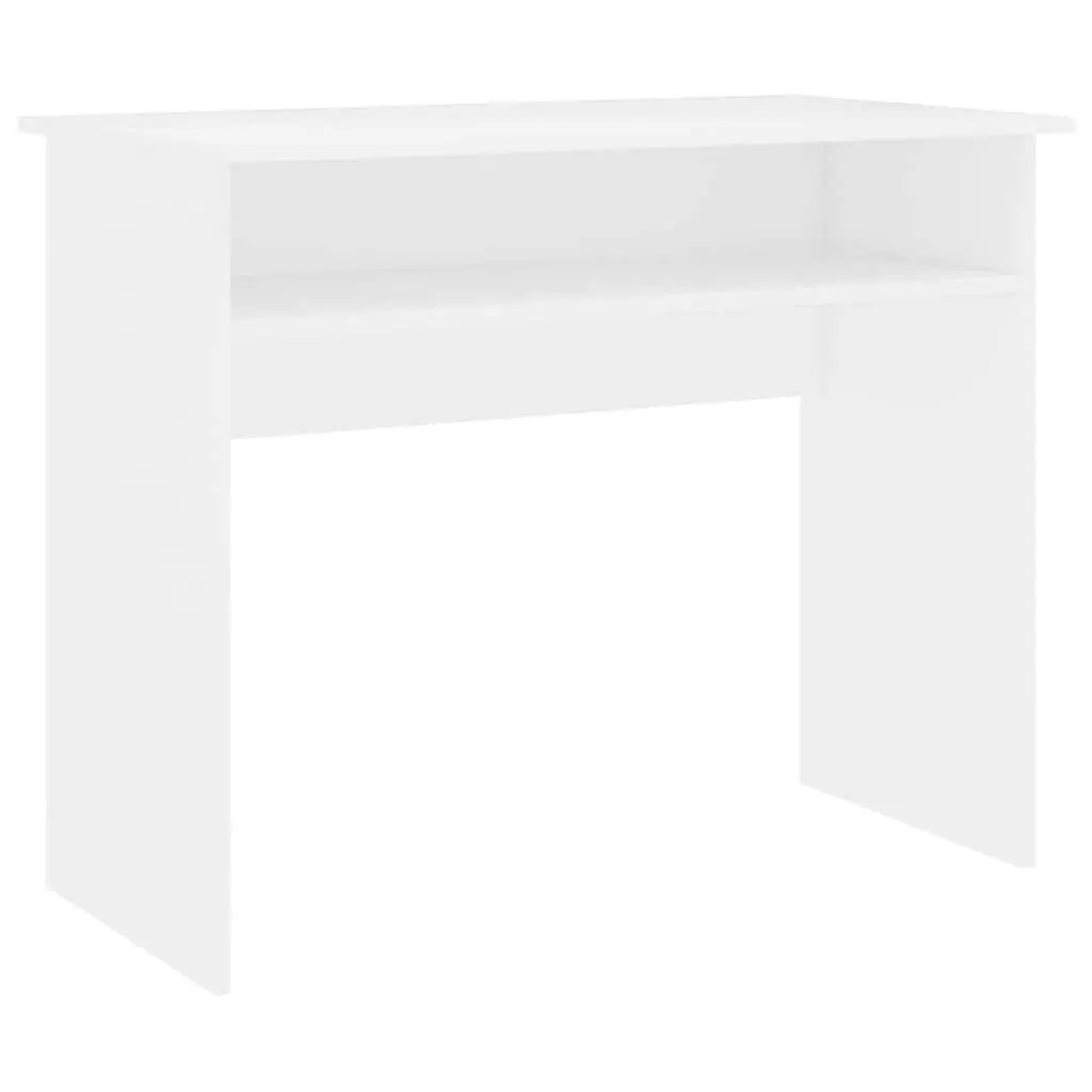 White Computer Desk Compact 90cm Workstation with Storage Shelf