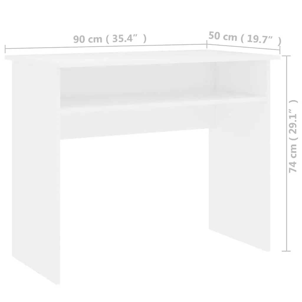 White Computer Desk Compact 90cm Workstation with Storage Shelf