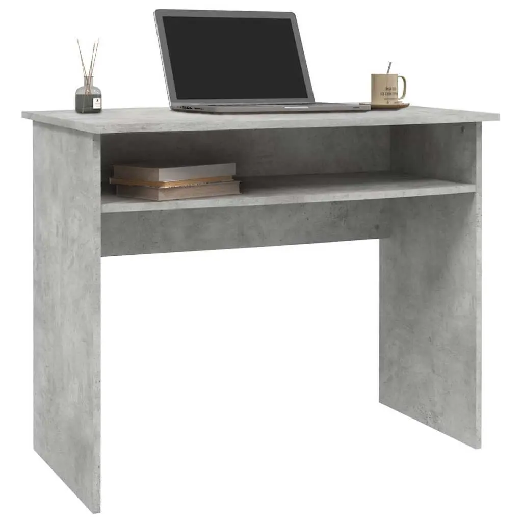 Computer Desk Grey Engineered Wood 90cm with Storage Shelf