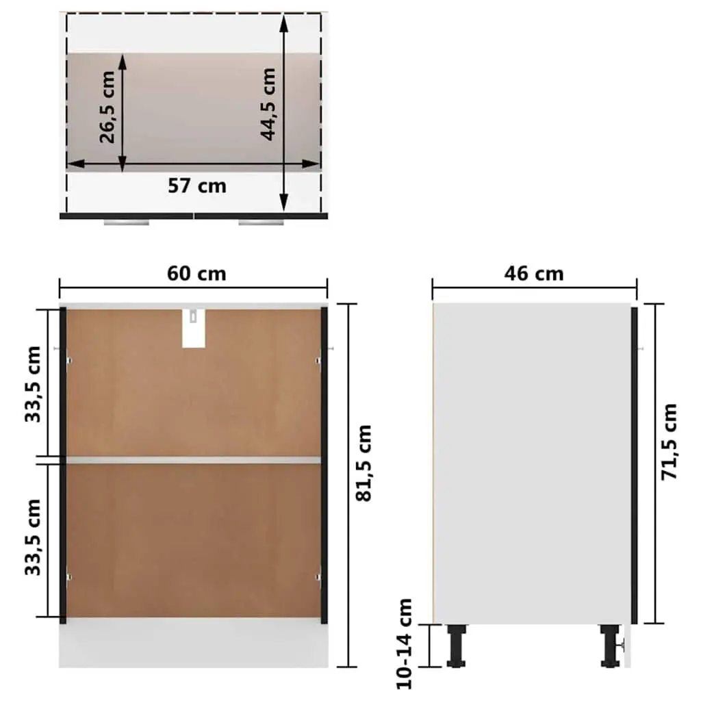 Bottom Cabinet Kitchen Storage Cupboard Black 60x46x81.5 cm 2 Doors 2 Shelves