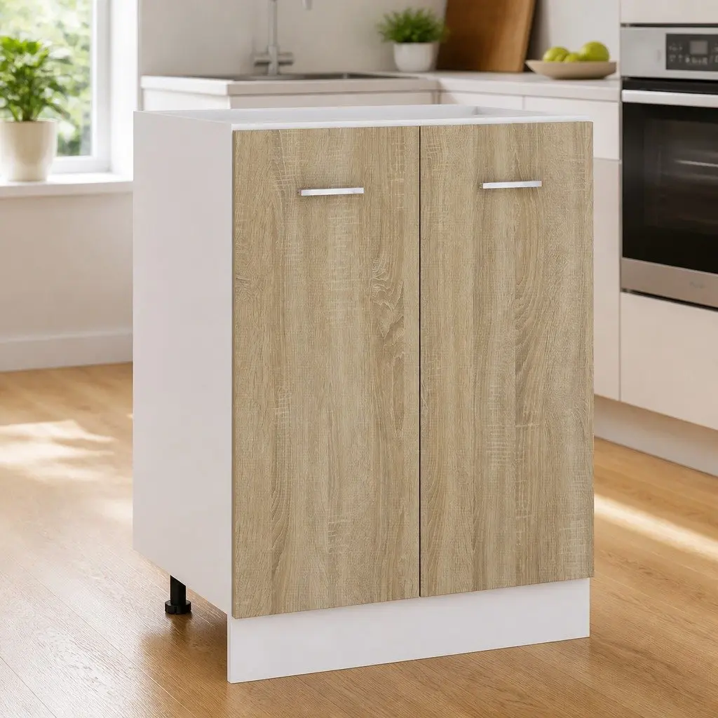 Sonoma Oak Bottom Kitchen Cabinet with 2 Doors and 2 Shelves 60x46x81.5 cm Storage Unit