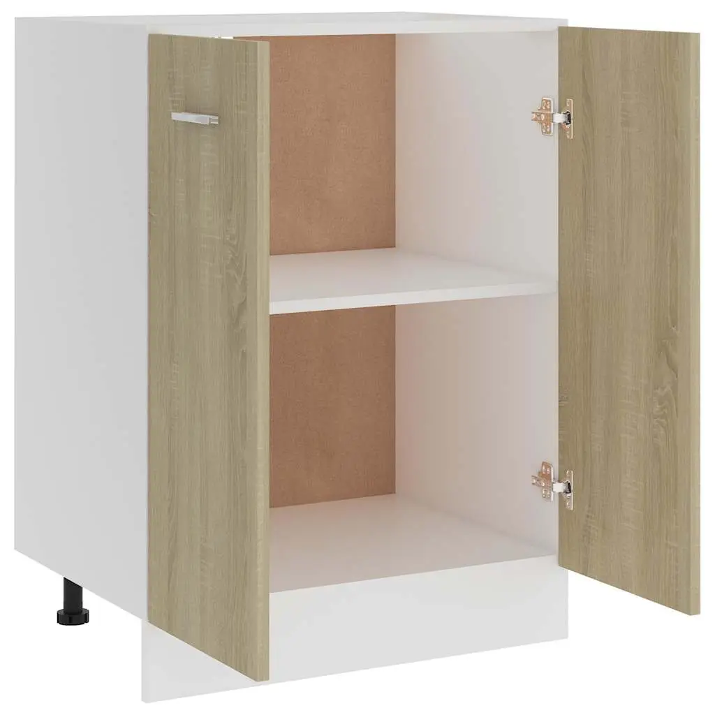 Sonoma Oak Bottom Kitchen Cabinet with 2 Doors and 2 Shelves 60x46x81.5 cm Storage Unit