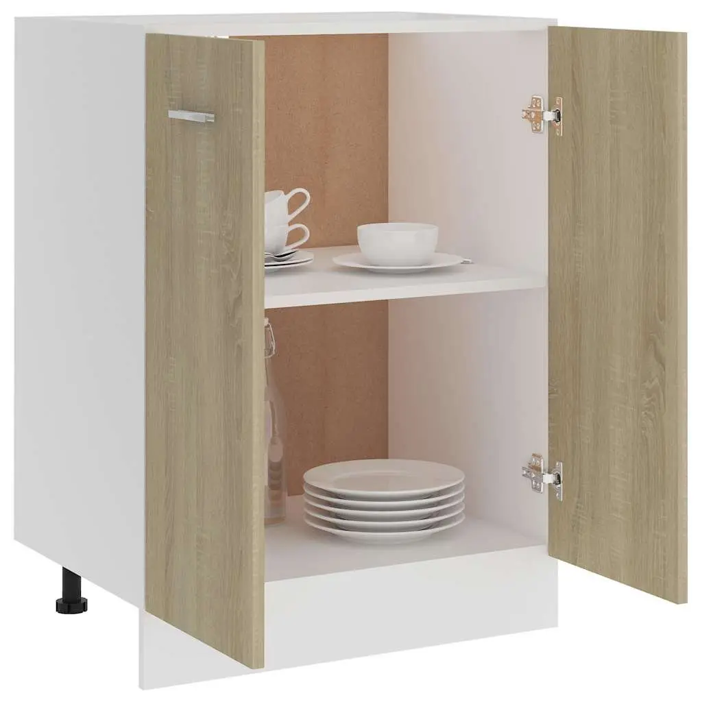 Sonoma Oak Bottom Kitchen Cabinet with 2 Doors and 2 Shelves 60x46x81.5 cm Storage Unit