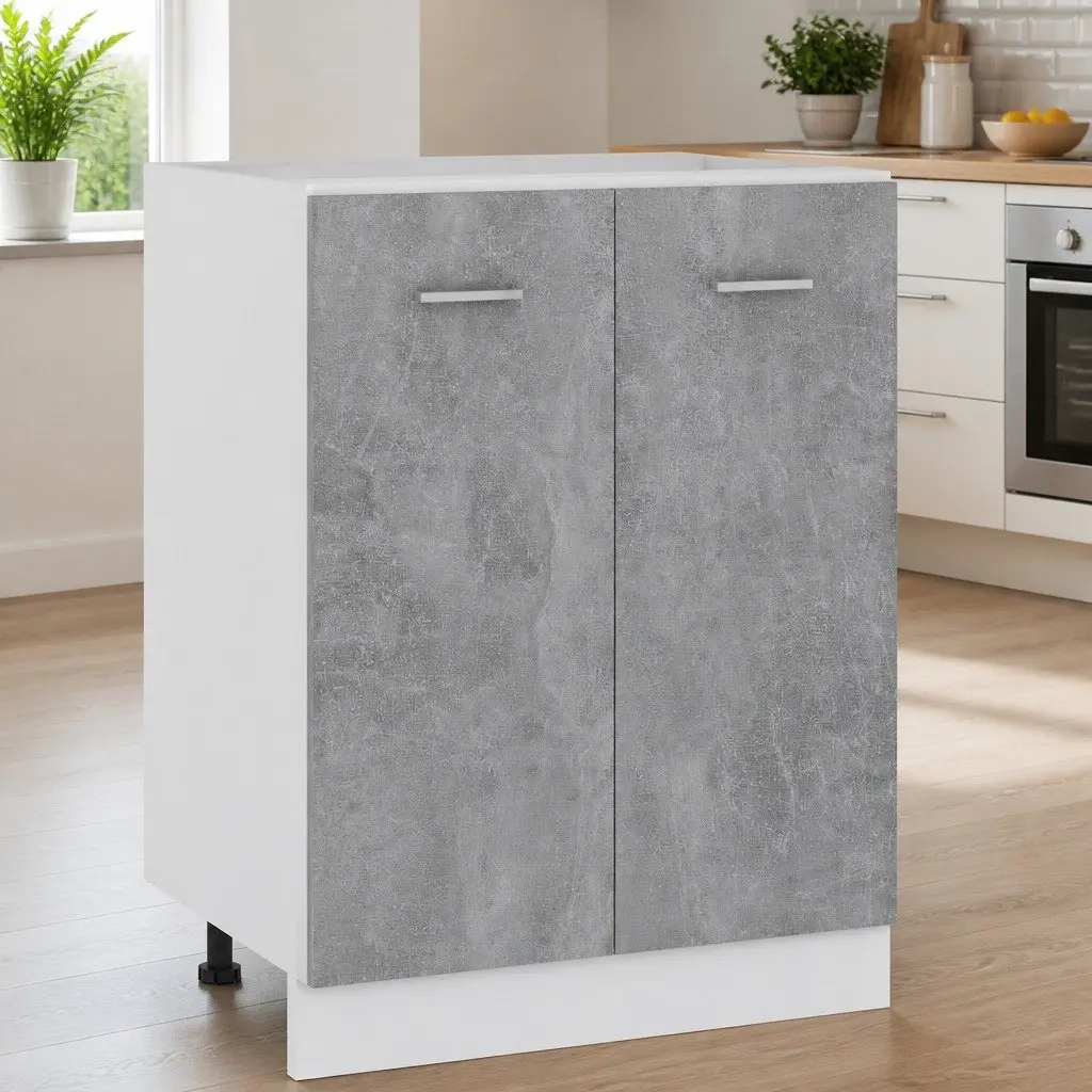 Bottom Kitchen Cabinet Grey Storage Cupboard Engineered Wood Two Doors Shelves 60W x 46D x 81.5H cm