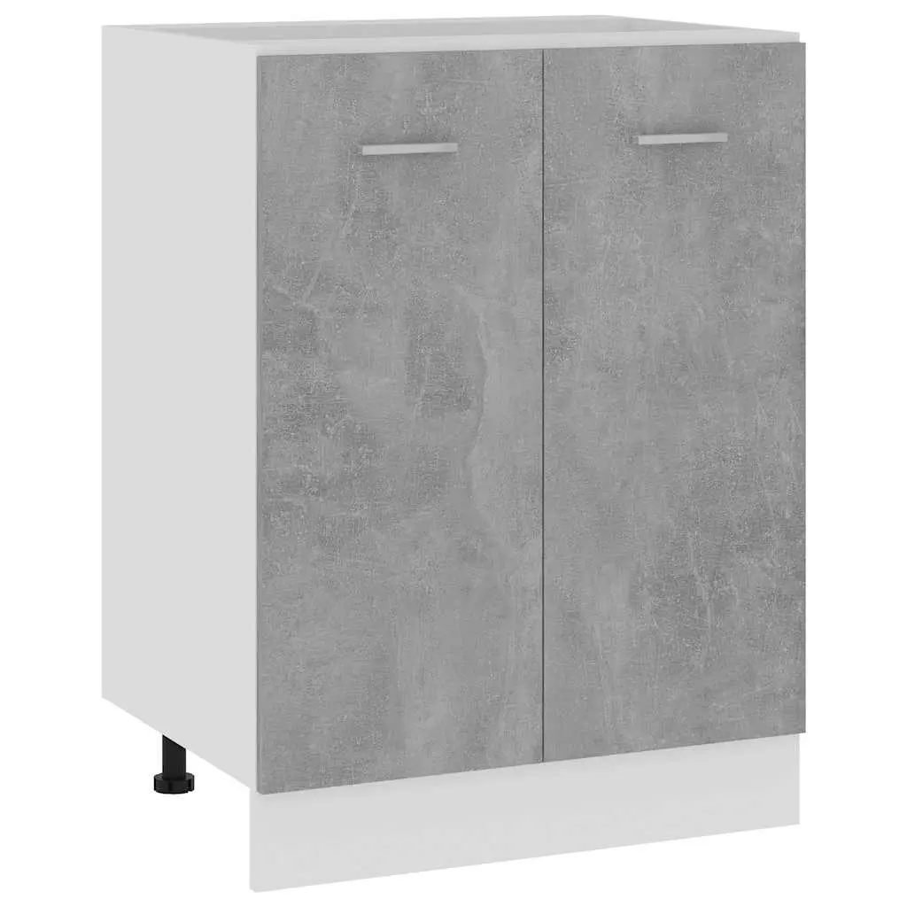 Bottom Kitchen Cabinet Grey Storage Cupboard Engineered Wood Two Doors Shelves 60W x 46D x 81.5H cm