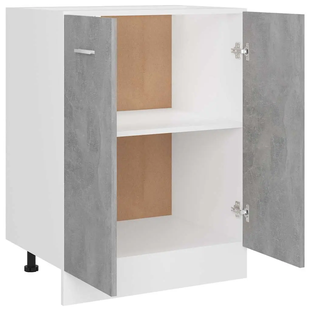 Bottom Kitchen Cabinet Grey Storage Cupboard Engineered Wood Two Doors Shelves 60W x 46D x 81.5H cm