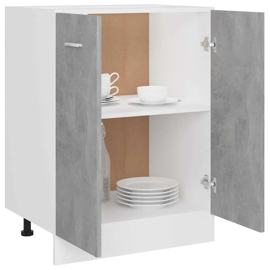 Bottom Kitchen Cabinet Grey Storage Cupboard Engineered Wood Two Doors Shelves 60W x 46D x 81.5H cm