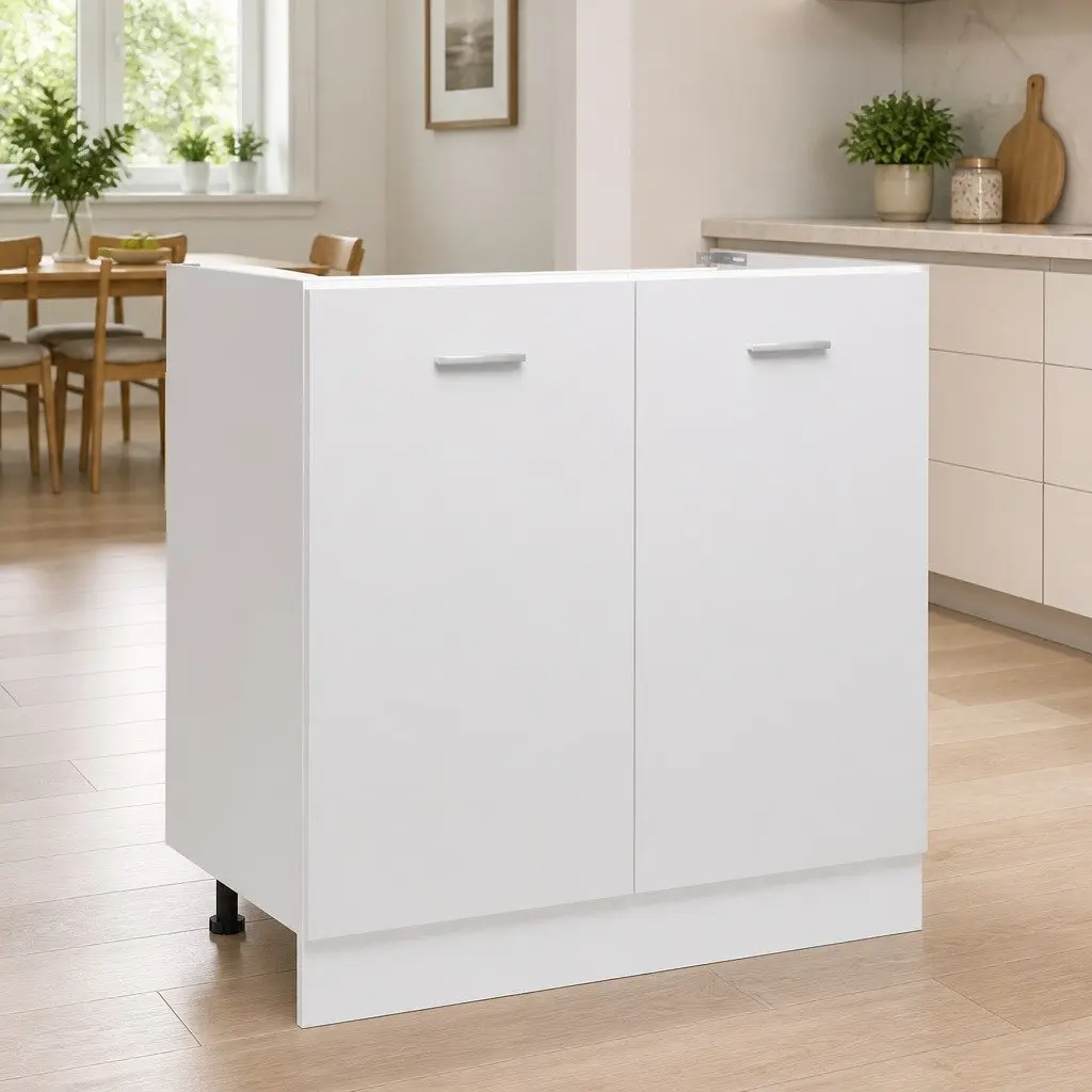 Sink Bottom Kitchen Cabinet White Engineered Wood 80cm Wide