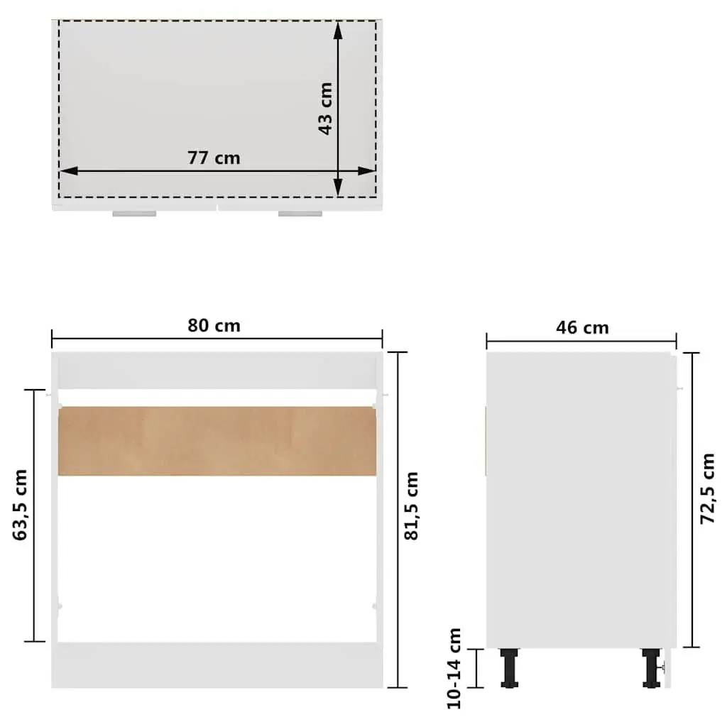 Sink Bottom Kitchen Cabinet White Engineered Wood 80cm Wide