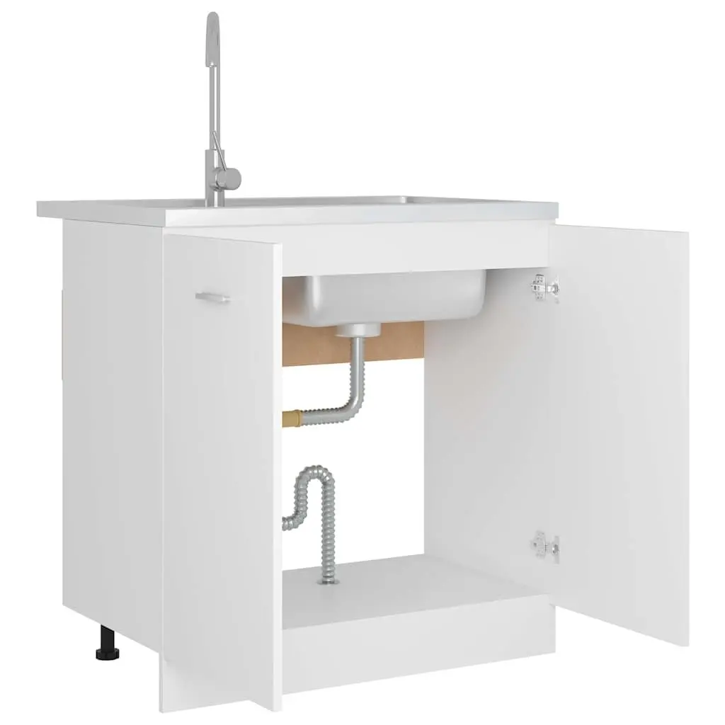 Sink Bottom Kitchen Cabinet White Engineered Wood 80cm Wide