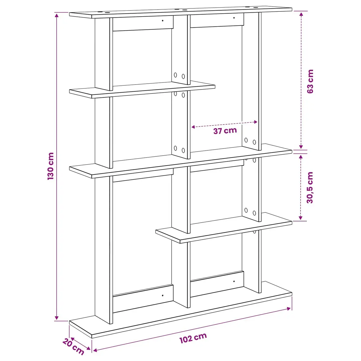 Wall Shelf Unit Brown Engineered Wood Vertical Storage Organizer 102 x 20 x 130 cm