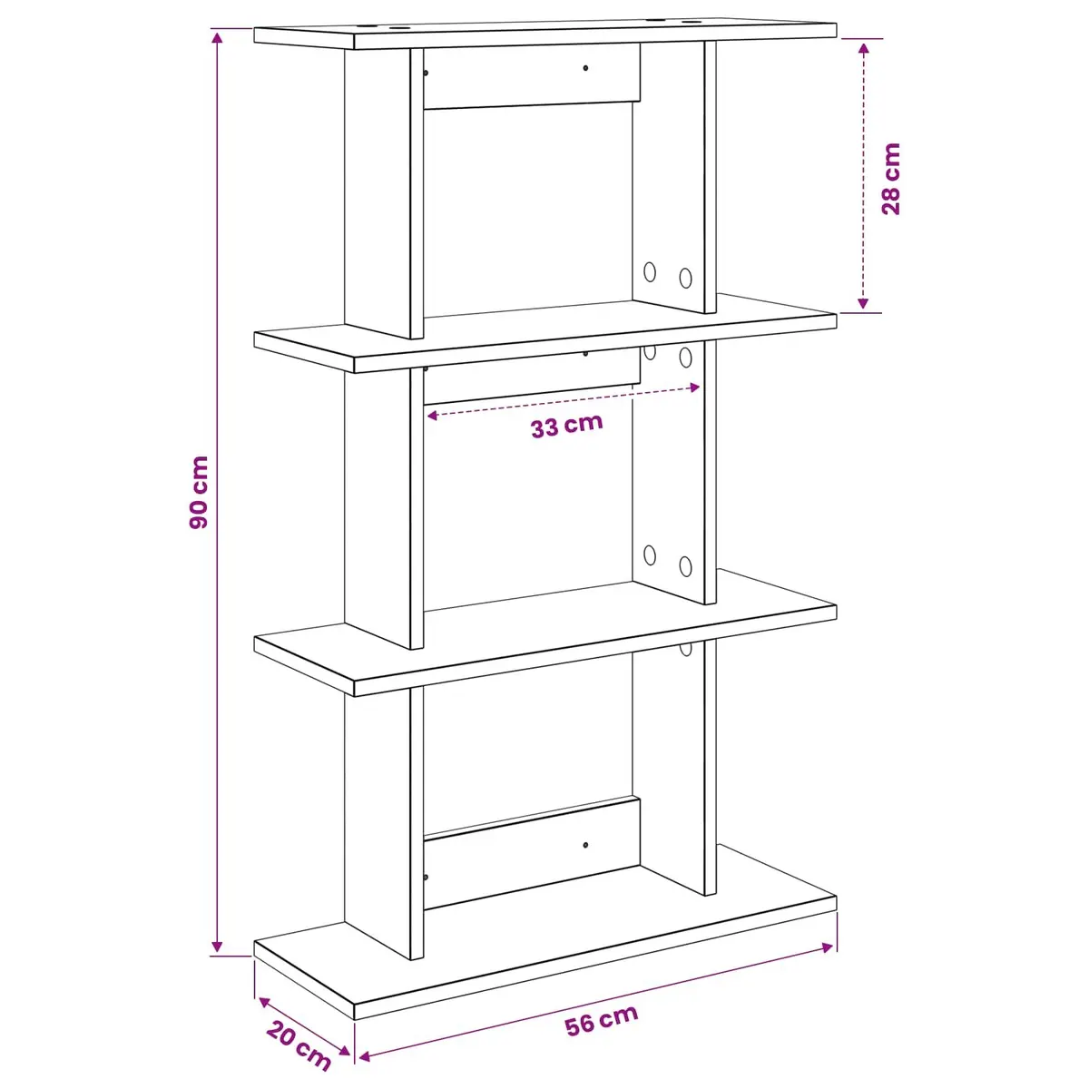 Wall Shelf Wall-Mounted Brown Sonoma Oak Storage Shelving Display Unit 56 x 20 x 90 cm