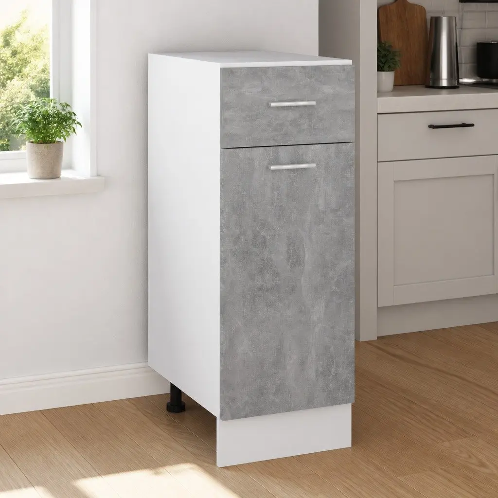 Drawer Bottom Cabinet Grey Kitchen Storage Cupboard with Two Shelves and One Drawer 30W x 46D x 81.5H cm