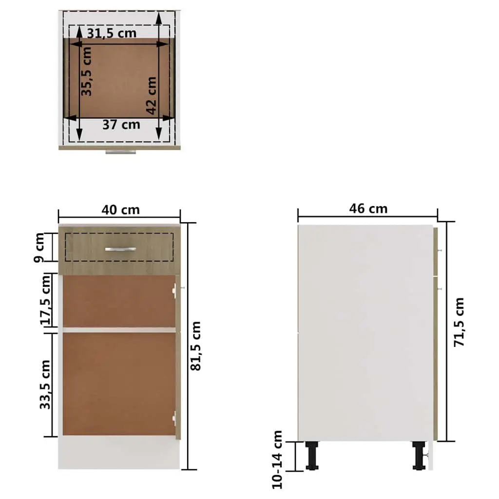 Kitchen Cabinet Brown Engineered Wood 40x46x81.5cm