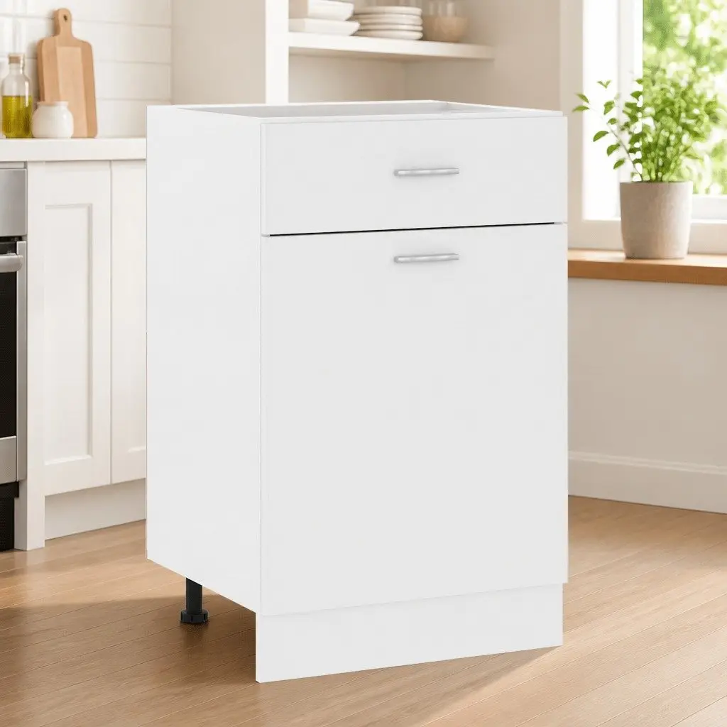 Kitchen Cabinet White Engineered Wood Drawer Shelves 50x46x81.5cm