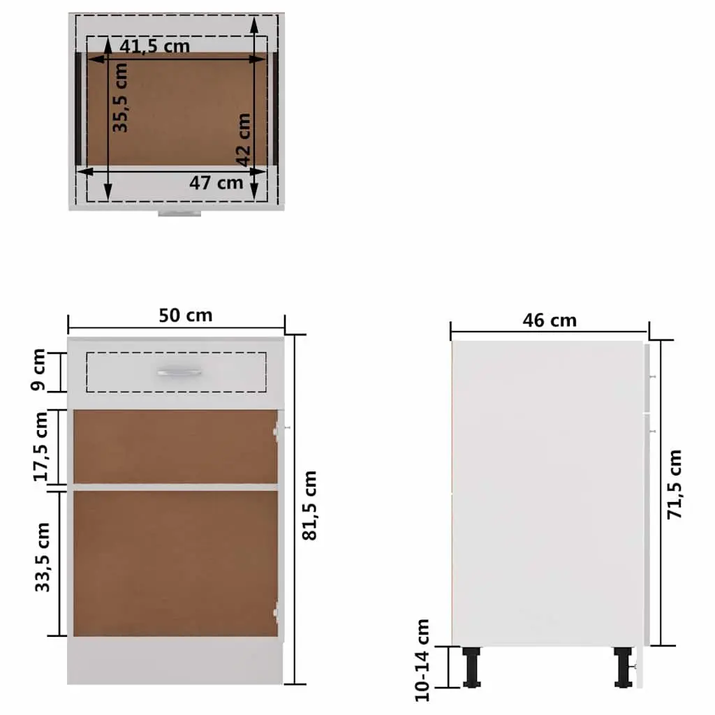 Kitchen Cabinet White Engineered Wood Drawer Shelves 50x46x81.5cm