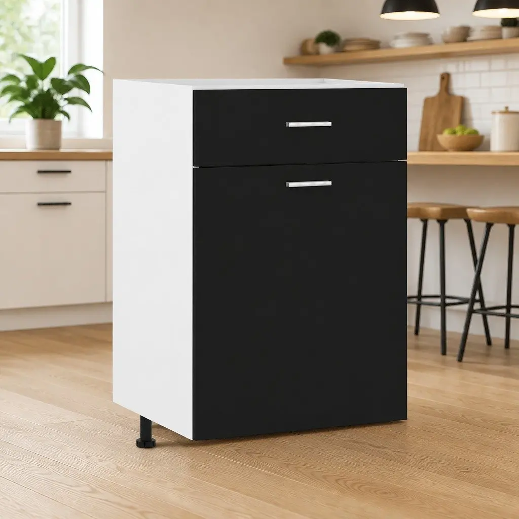 Kitchen Cabinet Black Engineered Wood Drawer Bottom Storage Cupboard 50 x 46 x 81.5 cm