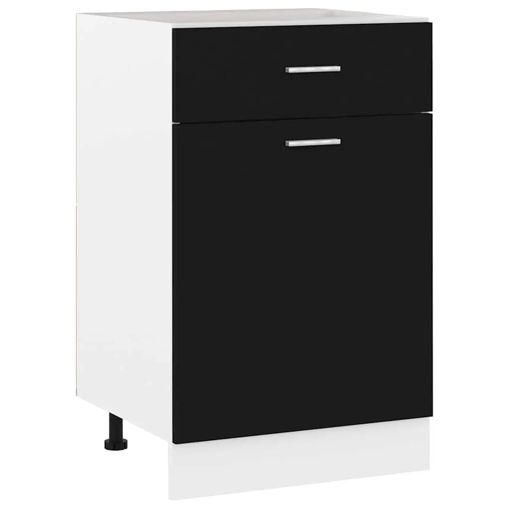 Kitchen Cabinet Black Engineered Wood Drawer Bottom Storage Cupboard 50 x 46 x 81.5 cm