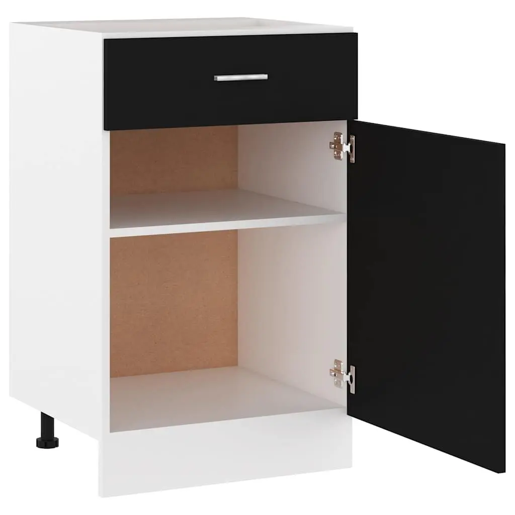 Kitchen Cabinet Black Engineered Wood Drawer Bottom Storage Cupboard 50 x 46 x 81.5 cm