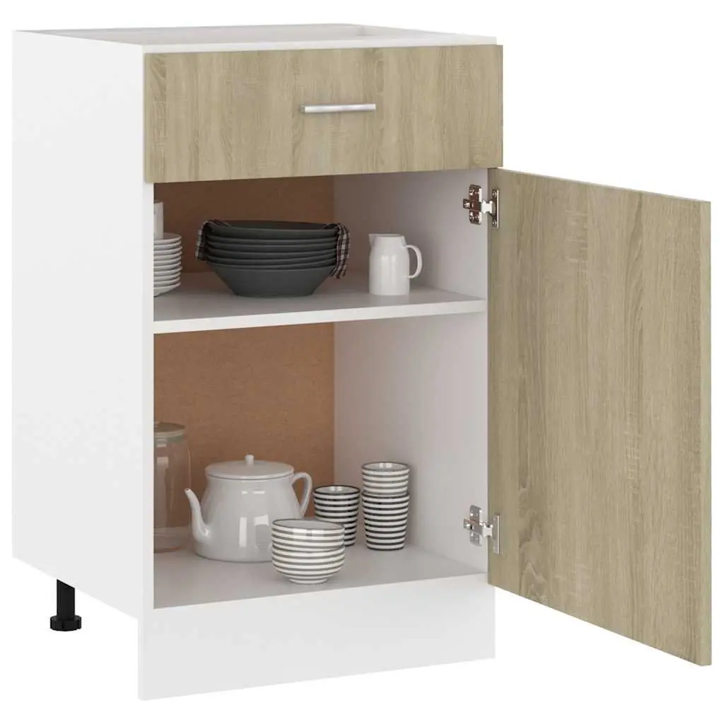 Kitchen Drawer Bottom Cabinet Storage Brown Cupboard Shelves Engineered Wood