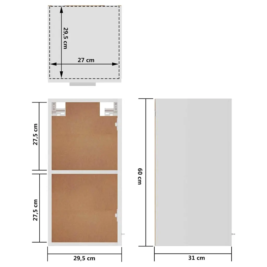 Wall-Mounted Kitchen Cabinet Storage Unit White 29.5x31x60cm