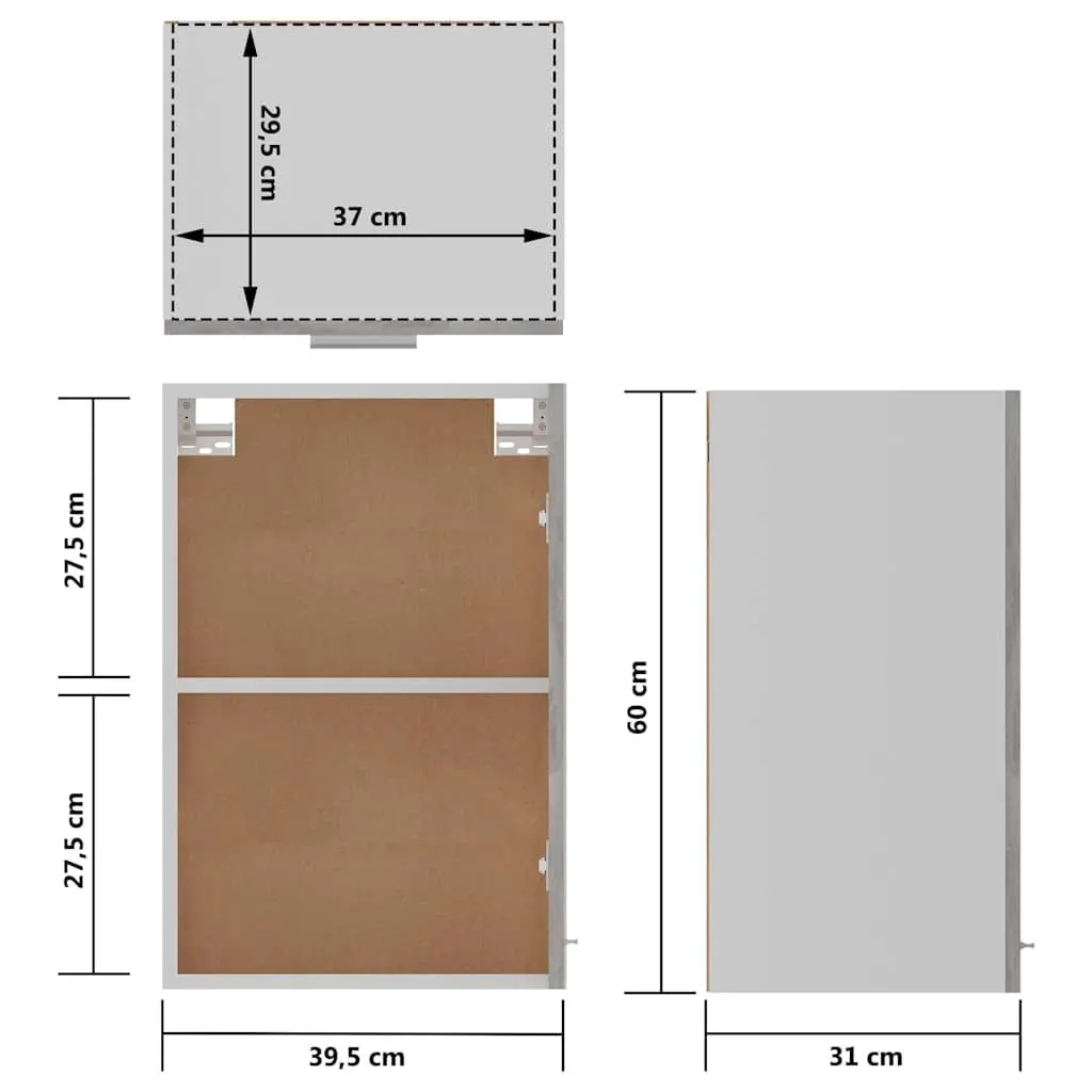 Grey Hanging Kitchen Cabinet with Shelves Door Storage Engineered Wood