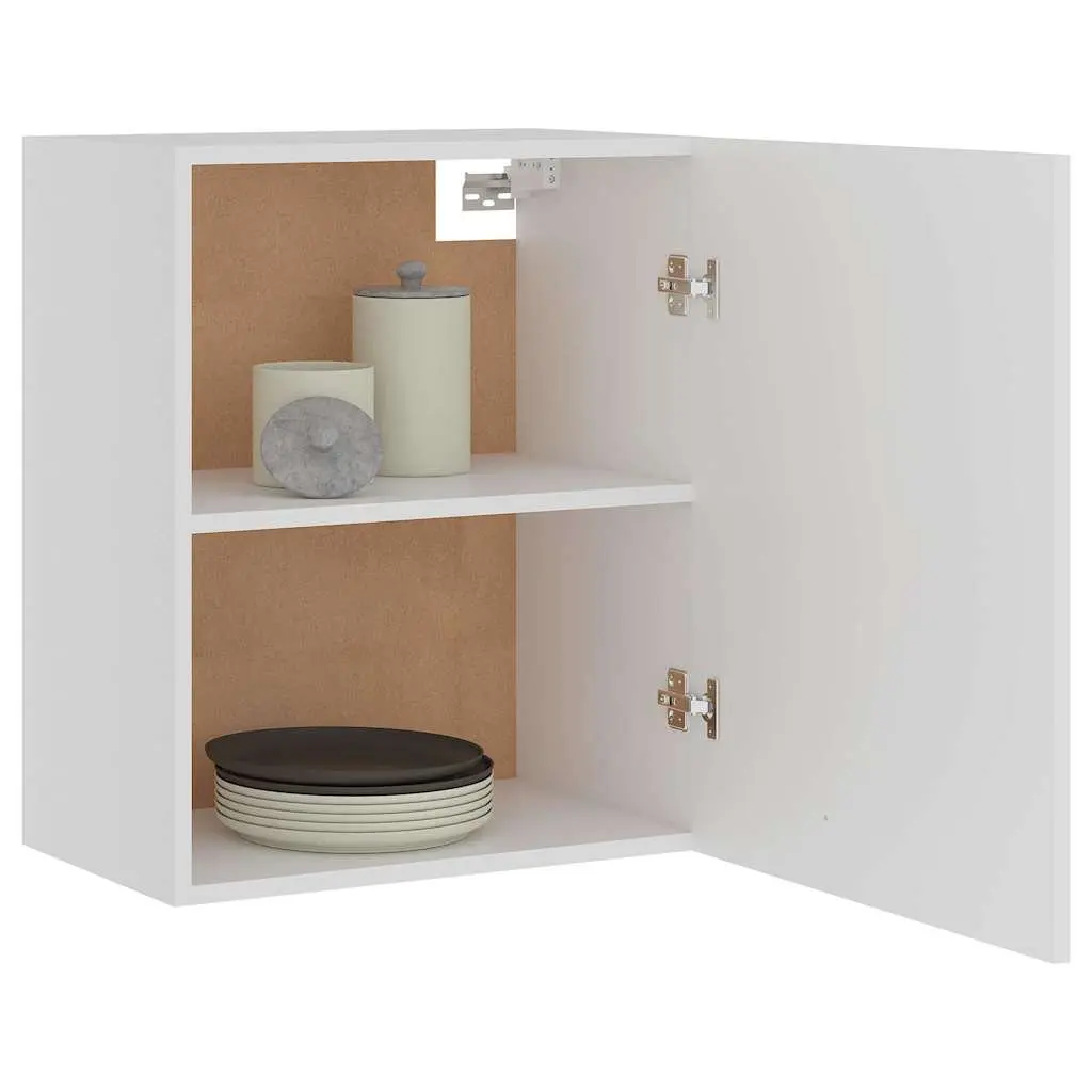 Hanging Kitchen Cabinet White Wall-Mounted Storage Engineered Wood Two Shelves 50W x 31D x 60H cm