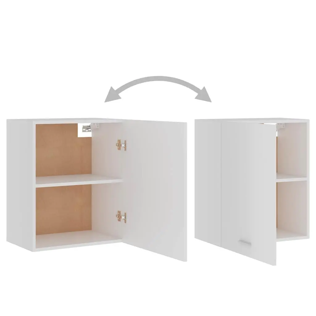 Hanging Kitchen Cabinet White Wall-Mounted Storage Engineered Wood Two Shelves 50W x 31D x 60H cm