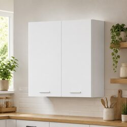 Hanging Kitchen Cabinet Wall-Mounted Storage White Engineered Wood Shelves