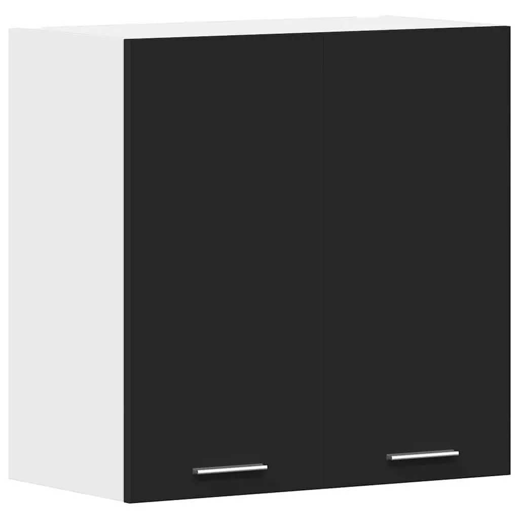 Black Engineered Wood Hanging Cabinet Two Doors Shelves Kitchen Storage 60x31x60cm