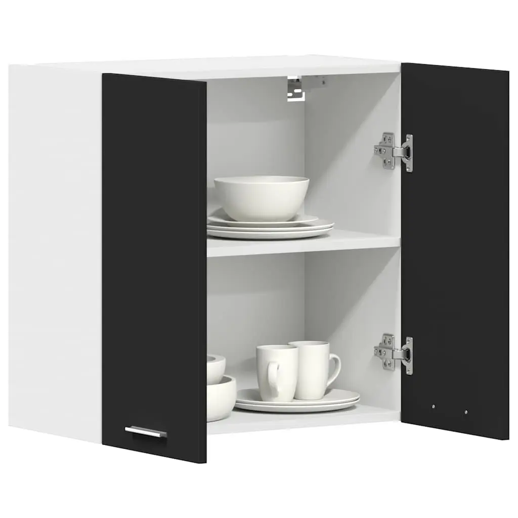 Black Engineered Wood Hanging Cabinet Two Doors Shelves Kitchen Storage 60x31x60cm