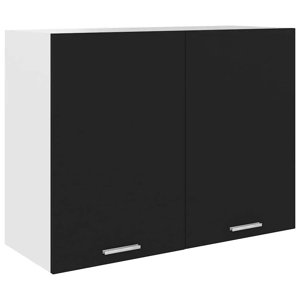 Hanging Kitchen Cabinet Black Engineered Wood Two Shelves Doors 80 x 31 x 60 cm