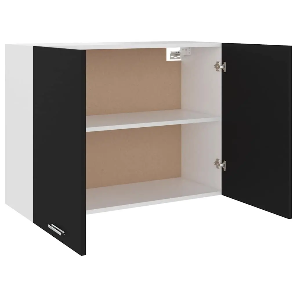 Hanging Kitchen Cabinet Black Engineered Wood Two Shelves Doors 80 x 31 x 60 cm