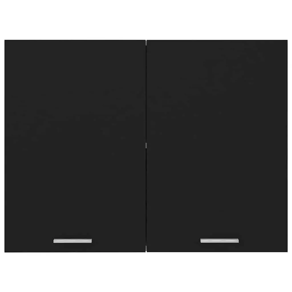 Hanging Kitchen Cabinet Black Engineered Wood Two Shelves Doors 80 x 31 x 60 cm