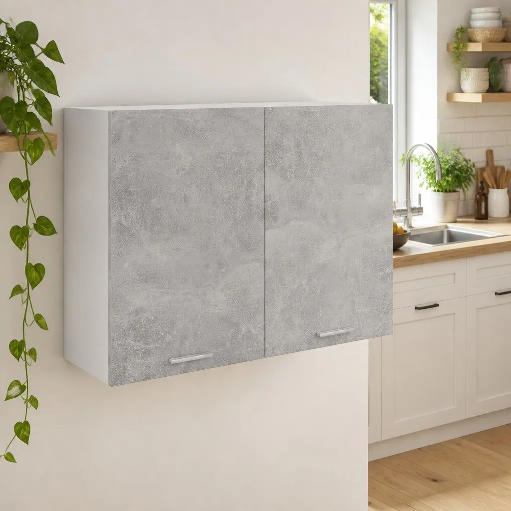 Hanging Kitchen Cabinet Grey Storage Unit Two Doors Shelves Engineered Wood 80W x 31D x 60H cm