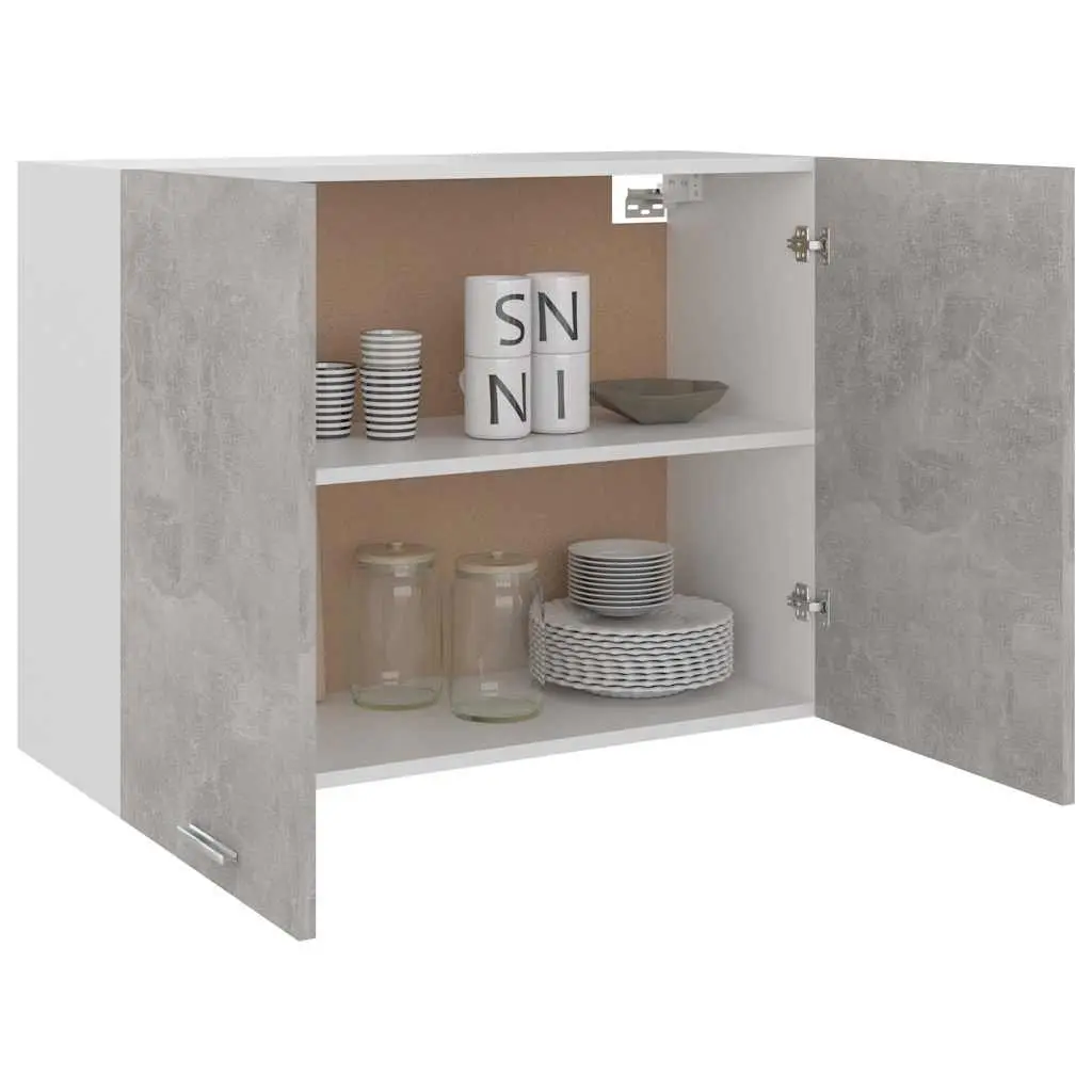 Hanging Kitchen Cabinet Grey Storage Unit Two Doors Shelves Engineered Wood 80W x 31D x 60H cm