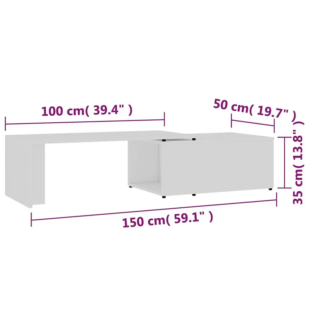 Coffee Table White Engineered Wood 150x50x35 cm