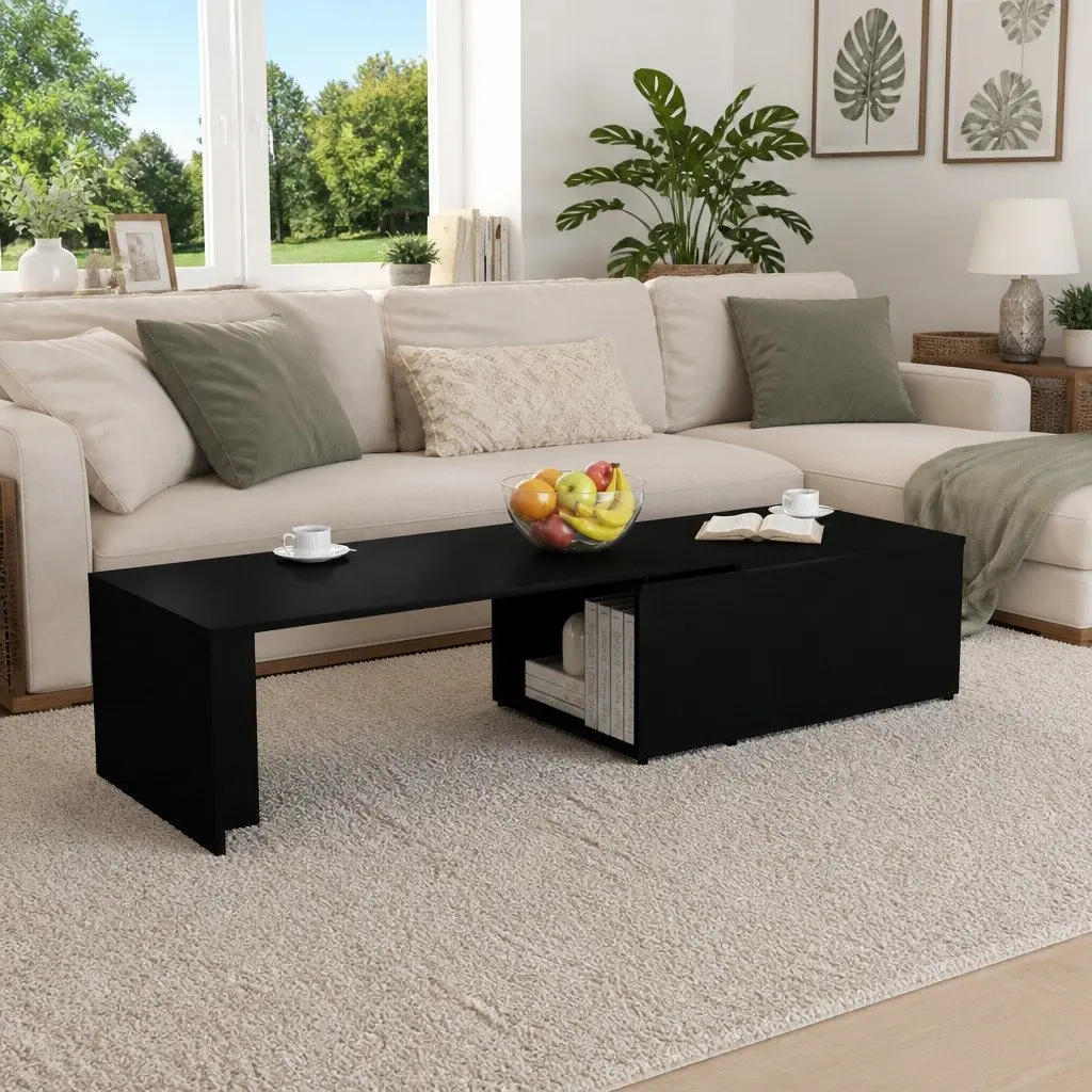 Coffee Table Black Engineered Wood Accent 150W x 50D x 35H cm