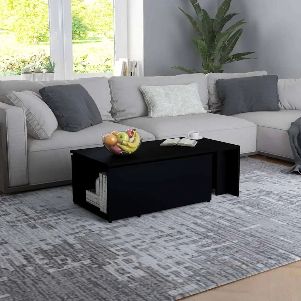 Coffee Table Black Engineered Wood Accent 150W x 50D x 35H cm