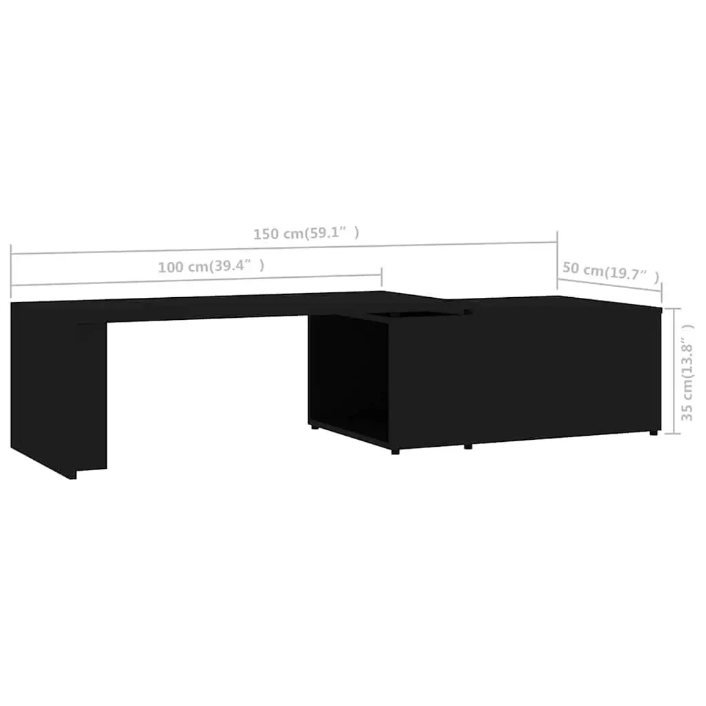 Coffee Table Black Engineered Wood Accent 150W x 50D x 35H cm