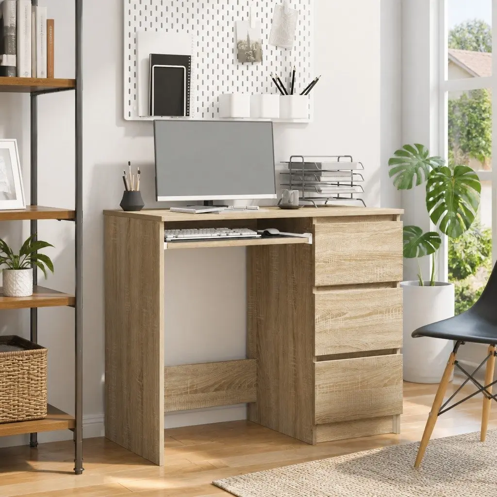 Engineered Wood Desk Brown 90x45x76cm Office Study Table with Drawer Storage