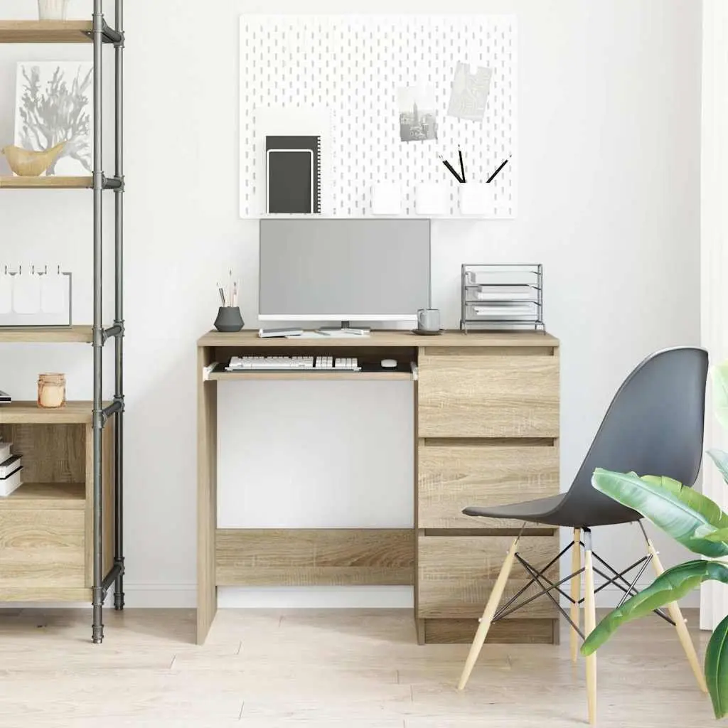 Engineered Wood Desk Brown 90x45x76cm Office Study Table with Drawer Storage