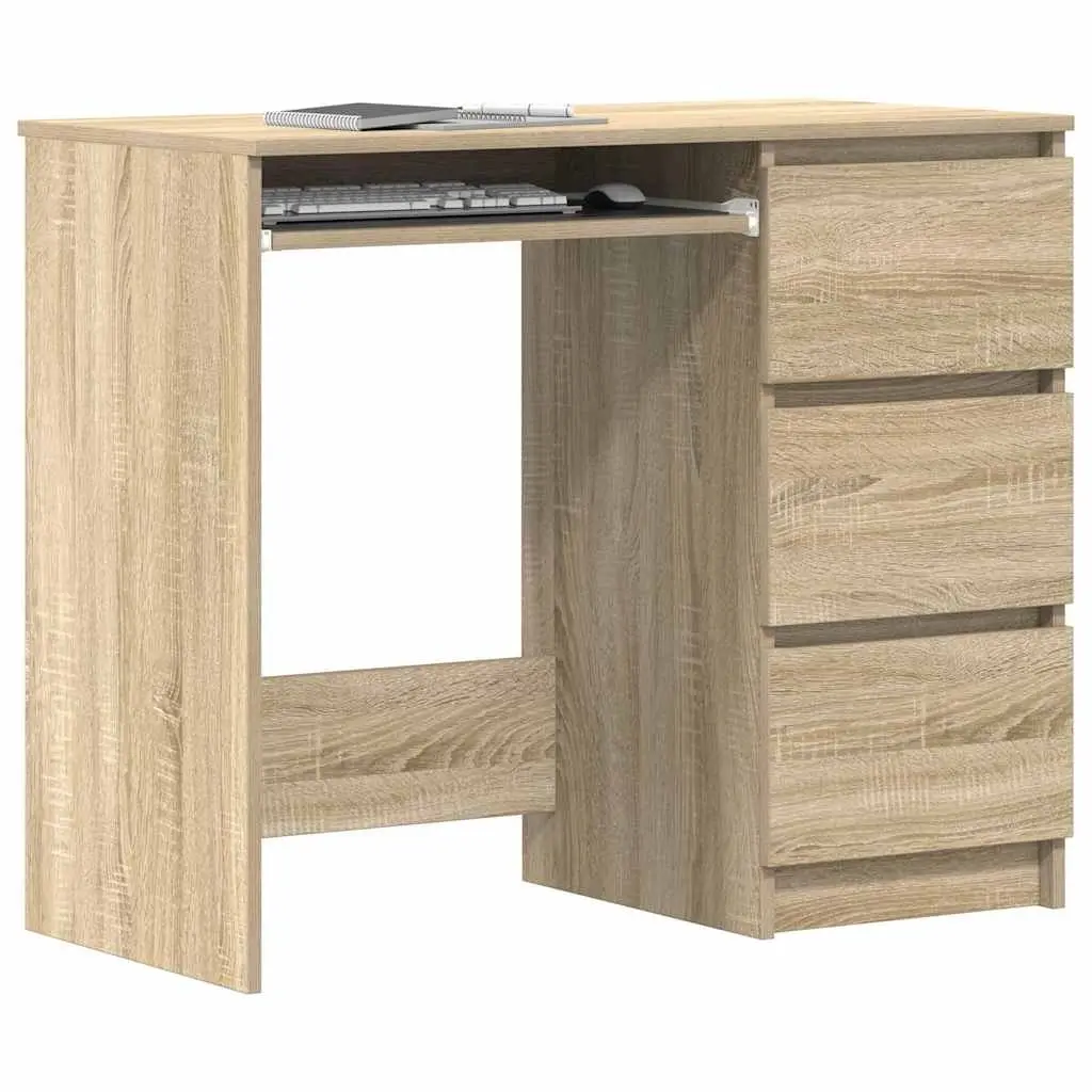 Engineered Wood Desk Brown 90x45x76cm Office Study Table with Drawer Storage