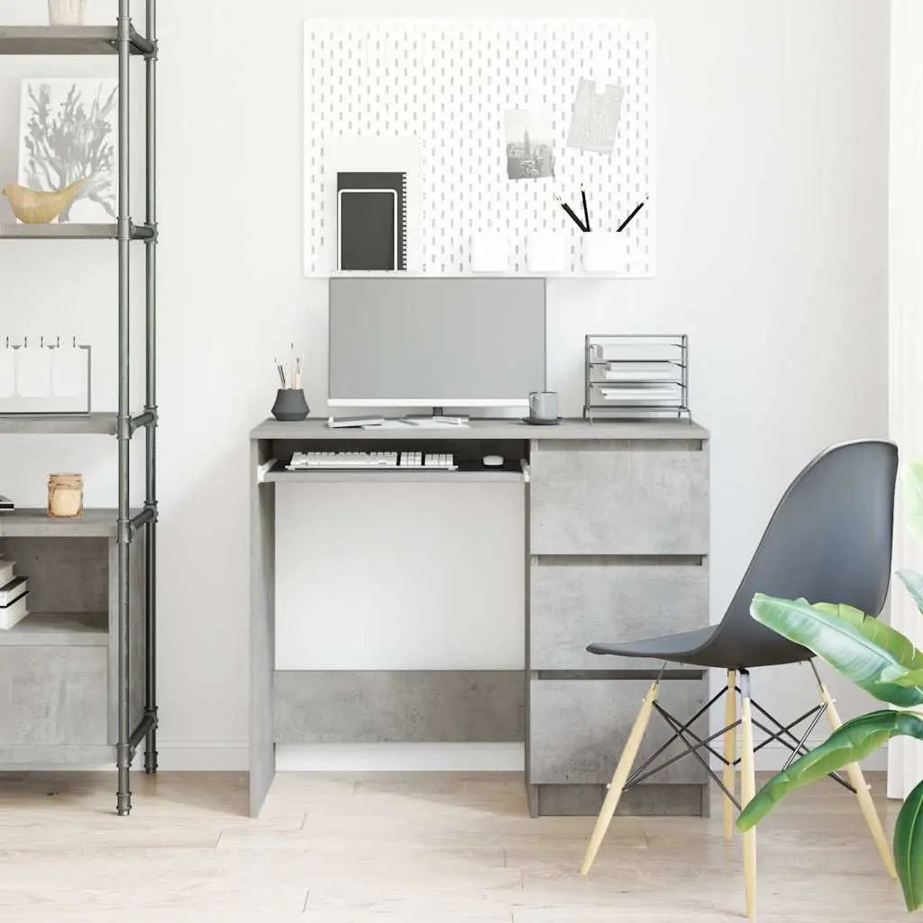 90cm Concrete Grey Desk with Drawer